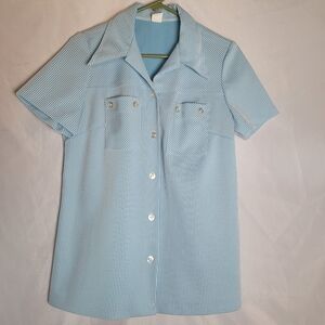 Vintage 60's Retro Mod Seersucker Button Front Shirt Size M/L?